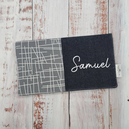 Protège-carnet de santé - Vaccination - Personnalisé - Géométrique - Sticks Gris/Blanc
