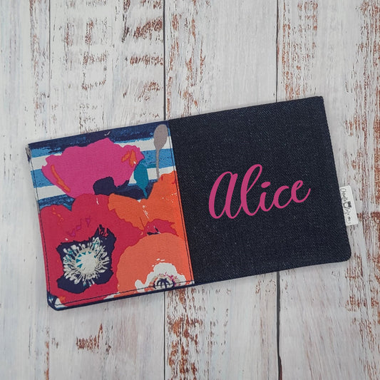 Protège-carnet de santé - Vaccination - Personnalisé - Fleurs Blooms Lignes - Intérieur marine