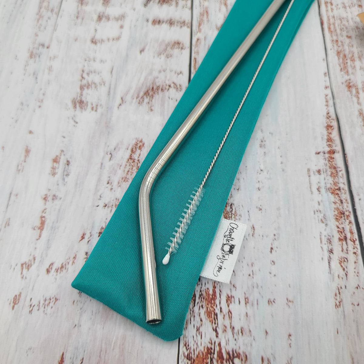 Ensemble "Paille, brosse et pochette de rangement" - Réutilisable, lavable et imperméable - Jade