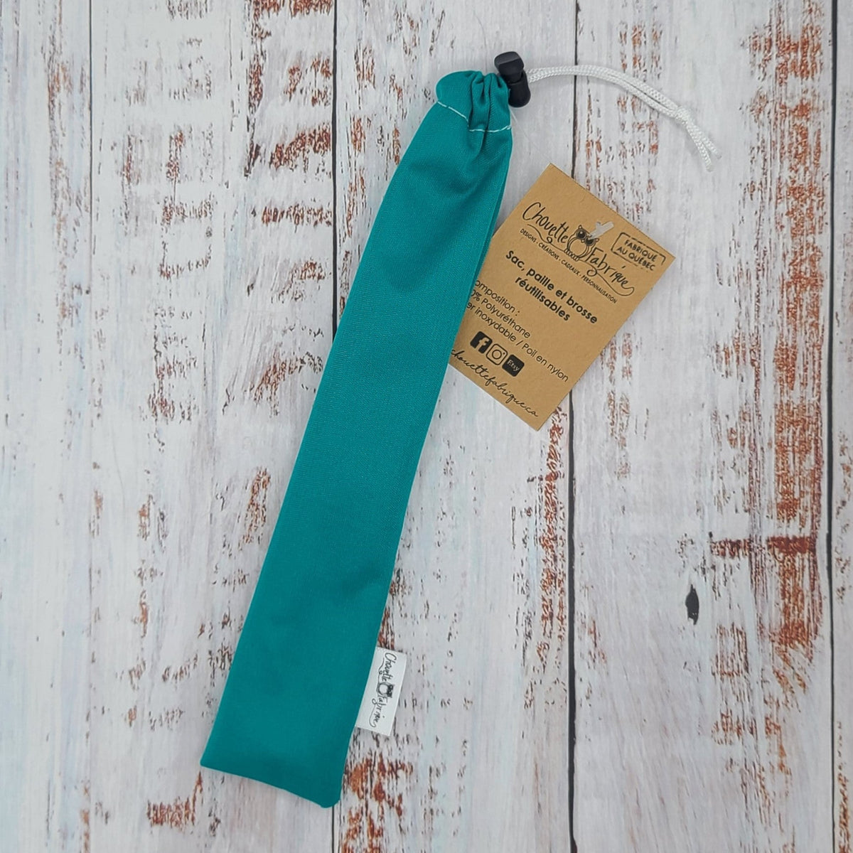 Ensemble "Paille, brosse et pochette de rangement" - Réutilisable, lavable et imperméable - Jade