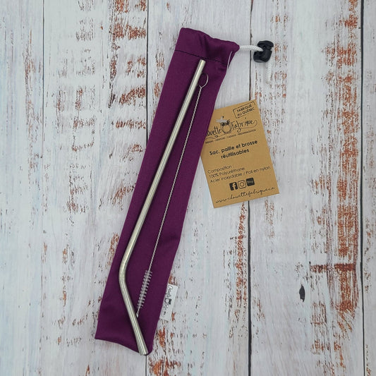 Ensemble "Paille, brosse et pochette de rangement" - Réutilisable, lavable et imperméable - Bourgogne