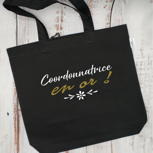 (CHOIX COULEURS & PROFESSION) Sac d'épicerie / Sac fourre-tout réutilisable et lavable - COORDONNATRICE EN OR ! - (Qui se roule pour le rangement)