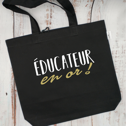 (CHOIX COULEURS & PROFESSION) Sac d'épicerie / Sac fourre-tout réutilisable et lavable -  ÉDUCATEUR ou ÉDUCATRICE EN OR ! (texte) (Qui se roule pour le rangement)