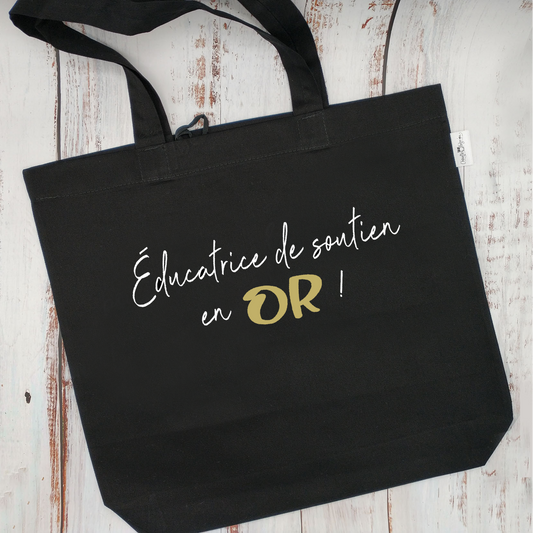 (CHOIX COULEURS) Sac d'épicerie / Sac fourre-tout réutilisable et lavable - ÉDUCATRICE ou ÉDUCATEUR DE SOUTIEN EN OR ! - (Qui se roule pour le rangement)