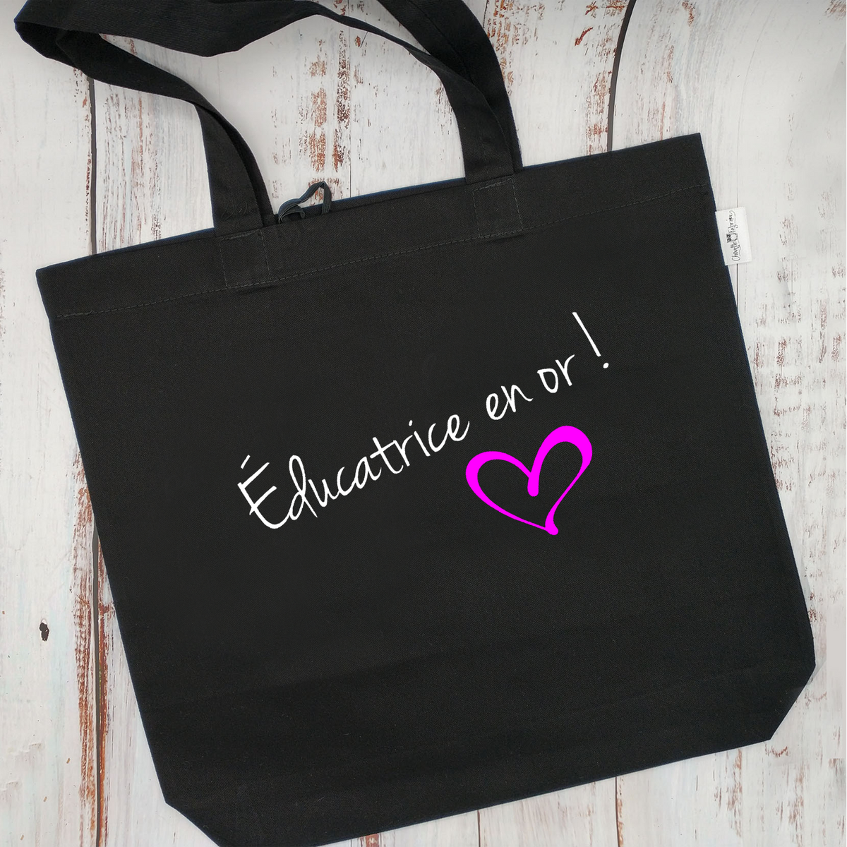 (CHOIX COULEURS & PROFESSION) Sac d'épicerie / Sac fourre-tout réutilisable et lavable - ÉDUCATEUR ou ÉDUCATRICE EN OR ! (angle/coeur) - (Qui se roule pour le rangement)