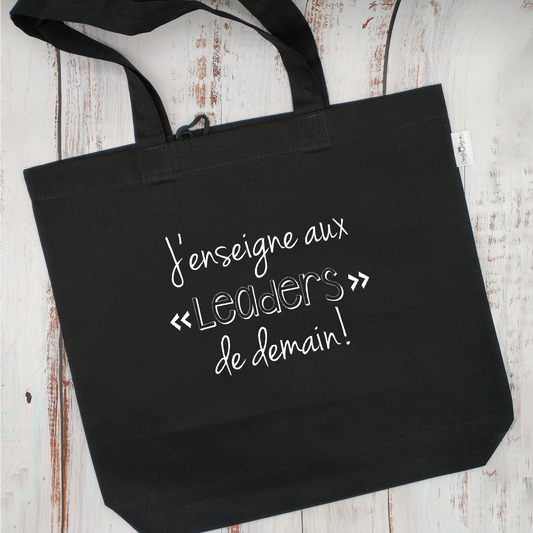 (CHOIX COULEURS) Sac d'épicerie / Sac fourre-tout réutilisable et lavable - J'ENSEIGNE AUX LEADERS DE DEMAIN - (Qui se roule pour le rangement)