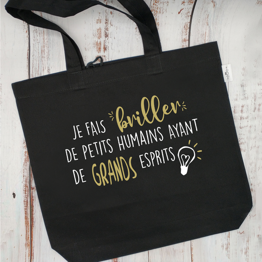 (CHOIX COULEURS) Sac d'épicerie / Sac fourre-tout réutilisable et lavable - JE FAIS BRILLER... GRANDS ESPRITS - (Qui se roule pour le rangement)