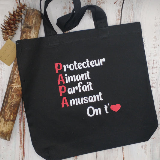 (CHOIX COULEURS) Sac d'épicerie / Sac fourre-tout réutilisable et lavable - PAPA PARFAIT - (Qui se roule pour le rangement)