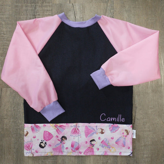 Tablier d'artiste/bricolage pour enfant avec manches et pochettes (Personnalisé avec prénom) - Manches roses - Princesses