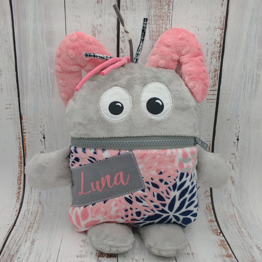 Toutou monstre mangeur de peurs, secrets, etc. - Corail - Personnalisé au prénom de l'enfant