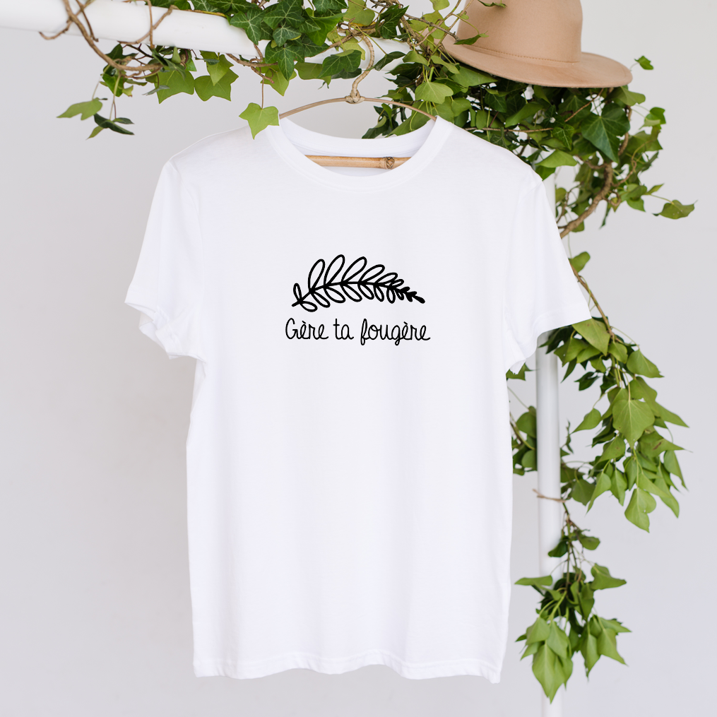 Tshirt / T-shirt unisexe à col rond - Gère ta fougère - Impression "centrée" - Blanc