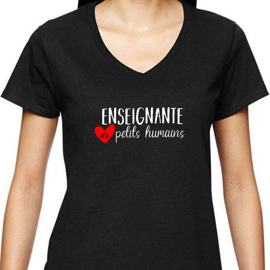 T-shirt pour FEMME à col en V - Enseignante de petits humains
