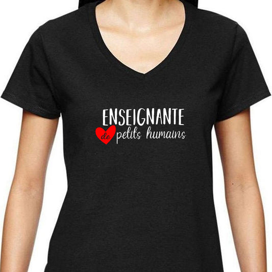 Tshirt / T-shirt pour FEMME à col en V - Enseignante de petits humains