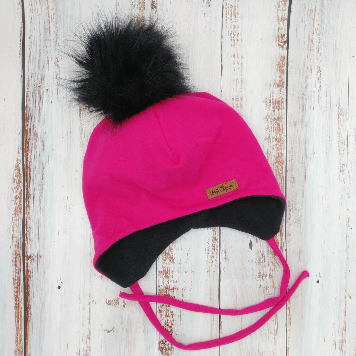 ADULTE - Tuque Hiver (POLAR) avec Cordons  Pompon amovible - Fuschia