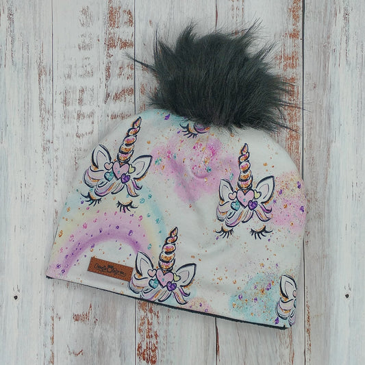 ENFANT - Tuque Hiver (POLAR) Pompon amovible - Têtes de Licornes