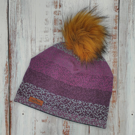 ENFANT - Tuque Printemps/Automne (JERSEY) Pompon amovible - Violet "style tricot"