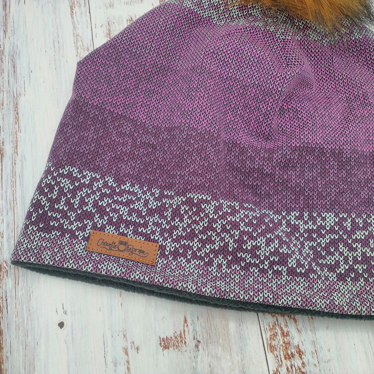 Tuque Hiver (POLAR) Pompon amovible - Violet "style tricot"