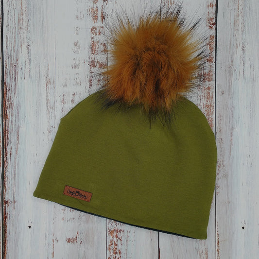 ENFANT - Tuque Hiver (POLAR) Pompon amovible - UNIE - Olive
