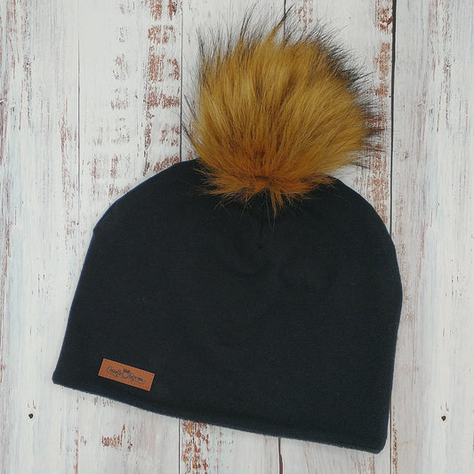 ENFANT - Tuque Hiver (POLAR) Pompon amovible - Noir
