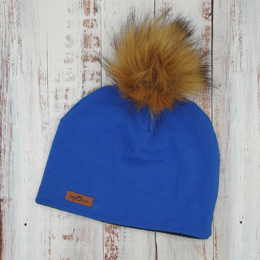 ENFANT - Tuque Printemps/Automne (JERSEY)  Pompon amovible - UNIE - Bleu Royal