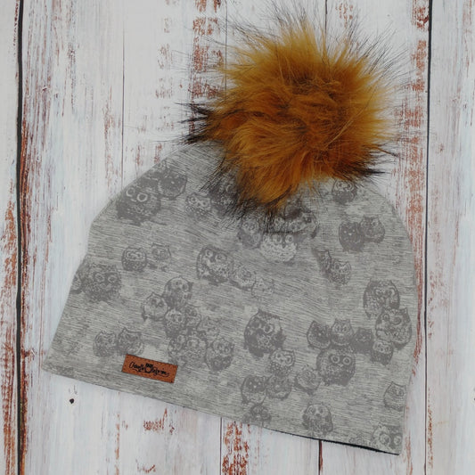 ENFANT - Tuque Printemps/Automne (JERSEY) Pompon amovible - Hiboux