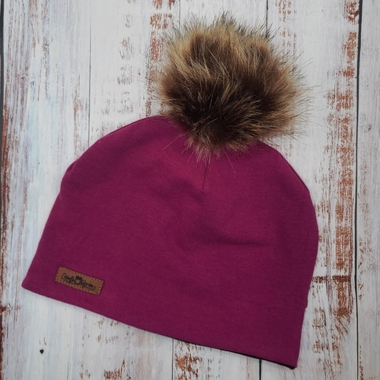 ENFANT - Tuque Printemps/Automne (JERSEY) Pompon amovible - UNIE - Magenta Foncé