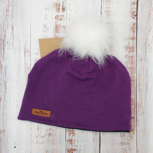 ADULTE - Tuque Printemps/Automne (JERSEY) Pompon amovible - UNIE - Raisins
