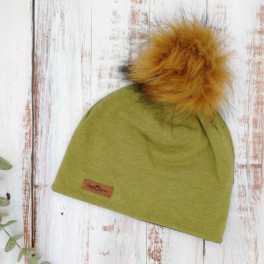 Tuque Printemps/Automne (JERSEY) Pompon amovible - UNIE - Kaki chiné