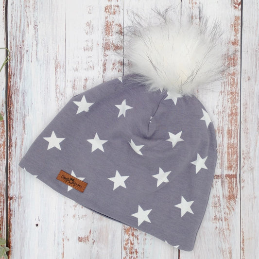 ENFANT - Tuque Printemps/Automne (JERSEY) Pompon amovible - Étoiles