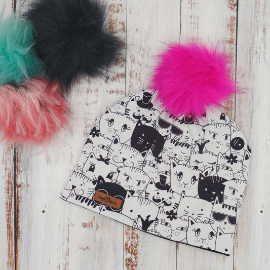 Tuque Printemps/Automne (JERSEY) Pompon amovible - Chats