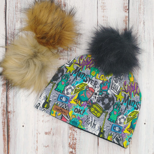 ADULTE - Tuque Printemps/Automne (JERSEY) Pompon amovible - Urbain