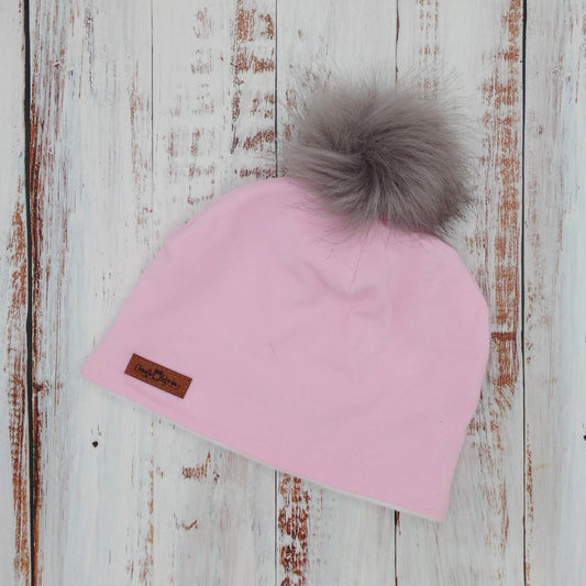 ENFANT - Tuque Printemps/Automne (JERSEY) Pompon amovible - UNIE - Rose